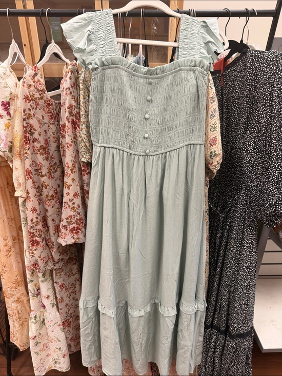 Blu Pepper Dresses & Skirts - Blu Pepper Sage Green Smocked Ruffled Midi Dress